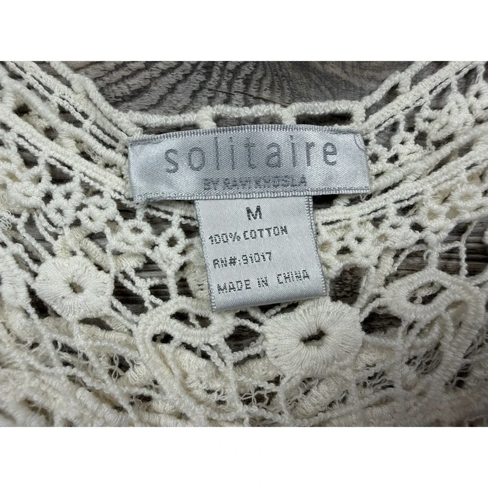 Solitaire Crochet Lace Beige Cotton Tank Coverup MED Beach Boho Resort‎ Beach